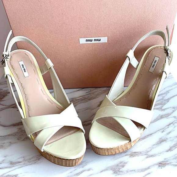 Miu Miu White Patent Leather Platform Sandals DIY - Picture 3 of 8
